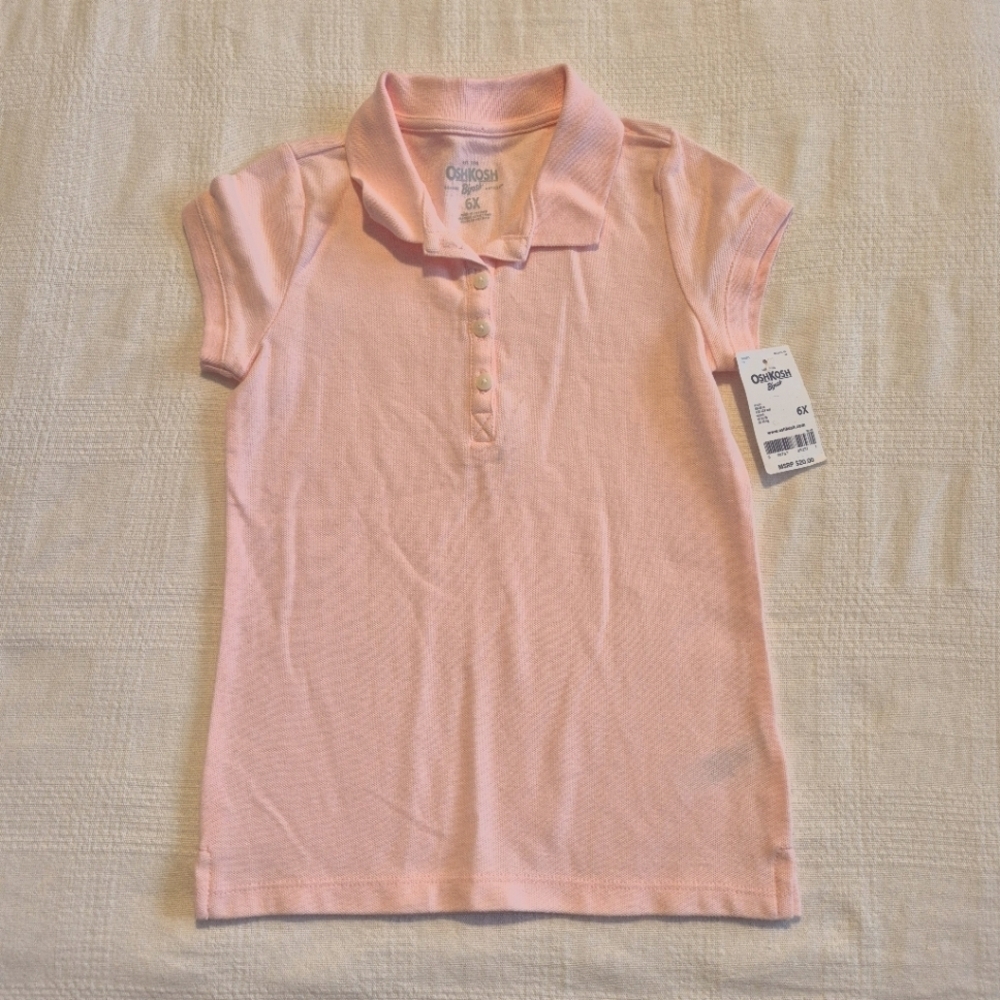 Oshkosh B'Gosh girls size 6X pink polo shirt, 4 buttons, NWT